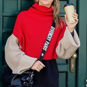 299. Women's Red Mocha Color Block Turtleneck Sweater